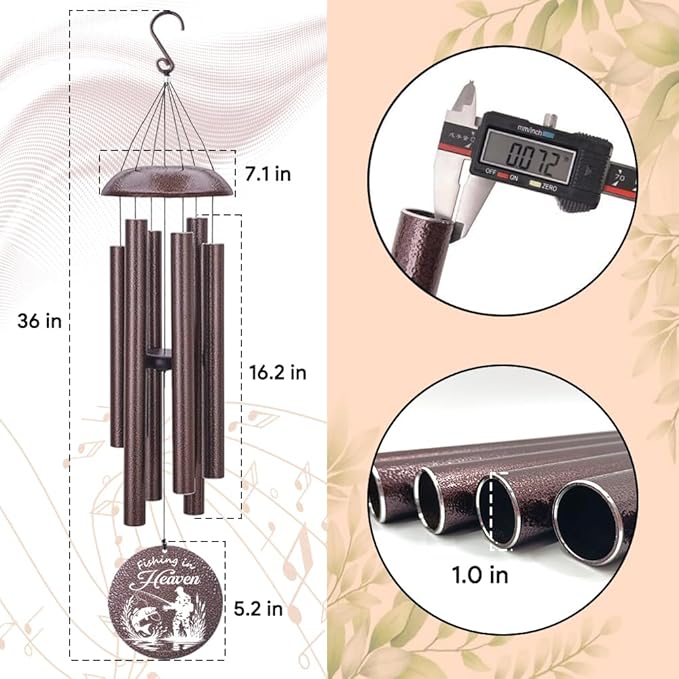 Personalized Wind Chimes, 36inch Sympathy Wind Chime, in Loving Memory for Loss of Loved Grandpa/Dad/Friends Loves Fishing, Metal Large Memorial Condolences Gifts