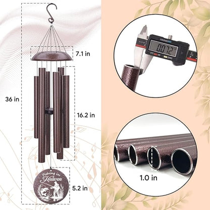 Personalized Wind Chimes, 36inch Sympathy Wind Chime, in Loving Memory for Loss of Loved Grandpa/Dad/Friends Loves Fishing, Metal Large Memorial Condolences Gifts