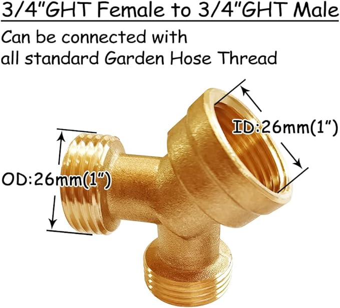 2PCS Garden Hose Splitter Brass 3/4" GHT Thread Heavy Duty 2 Way Y Connector with Washers Garden Hose Adapter for Backyard Water Tap, Outlet, & Spigot