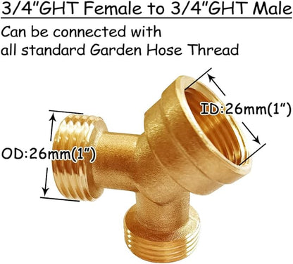 2PCS Garden Hose Splitter Brass 3/4" GHT Thread Heavy Duty 2 Way Y Connector with Washers Garden Hose Adapter for Backyard Water Tap, Outlet, & Spigot