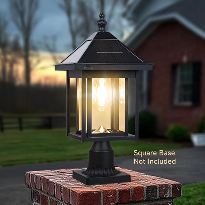 KMC Lighting ST4343Q-B Solar Post Light Outdoor Waterproof Black Aluminum Upgrade 300 LM for Post Lawn Yard Pathway Garden Entryways Decoration