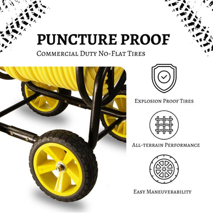 Heavy Duty Hose Reel Cart, Commercial Hose Reel with Wheels, Outdoor Water Hose Cart for Backyard, Farm & Ranch, or Contractor Use, Metal Hose Carts (4-Wheel, 400ft Capacity)