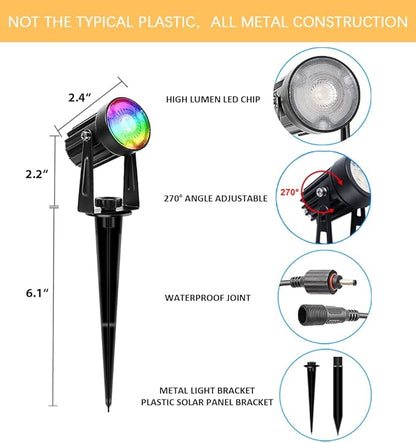 APONUO Christmas Solar Spot Lights Outdoor Color Changing,2 Colors Modes Metal Solar Landscape Lighting RGB Spotlights Waterproof 6-in-1 Wall Lamp for Patio, Pathway, Yard, Garden, Holiday Decoration