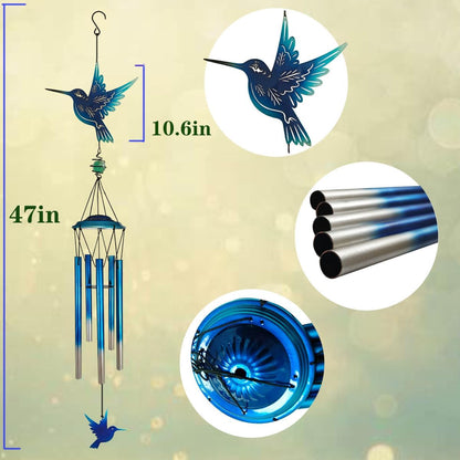 Outdoor Wind Chimes Hummingbird Metal WindChimes Gift for Outside/Indoors, Home, Lawn, Porch, Patio, Garden Decor, Yard Decoration (Bule Hummingbird)