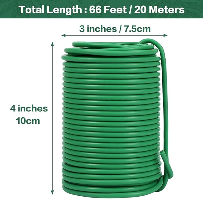 Tenn Well Garden Wire, 66 Feet 3.5mm Soft Rubber Coated Plant Ties, Green Gardening Twist Ties for Climbing Plants, Tomatoes, Vegetables, Climbing Roses