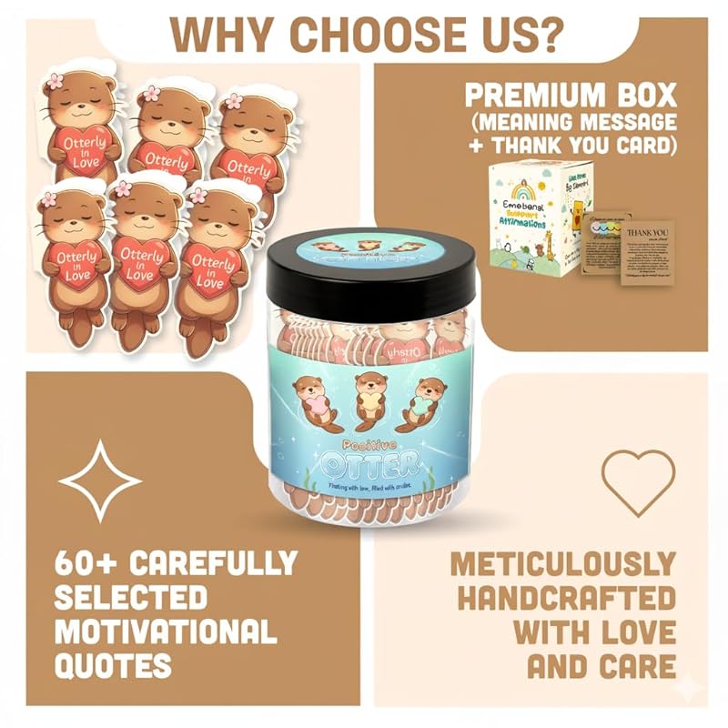 Positive Otter Jar With 60 Daily Affirmation Cards – Emotional Support Otter Gifts – Stress Relief Cute Mini Otter Decor – Fun Gifts For Teens Girls Boys – Inspirational Otter Birthday Card