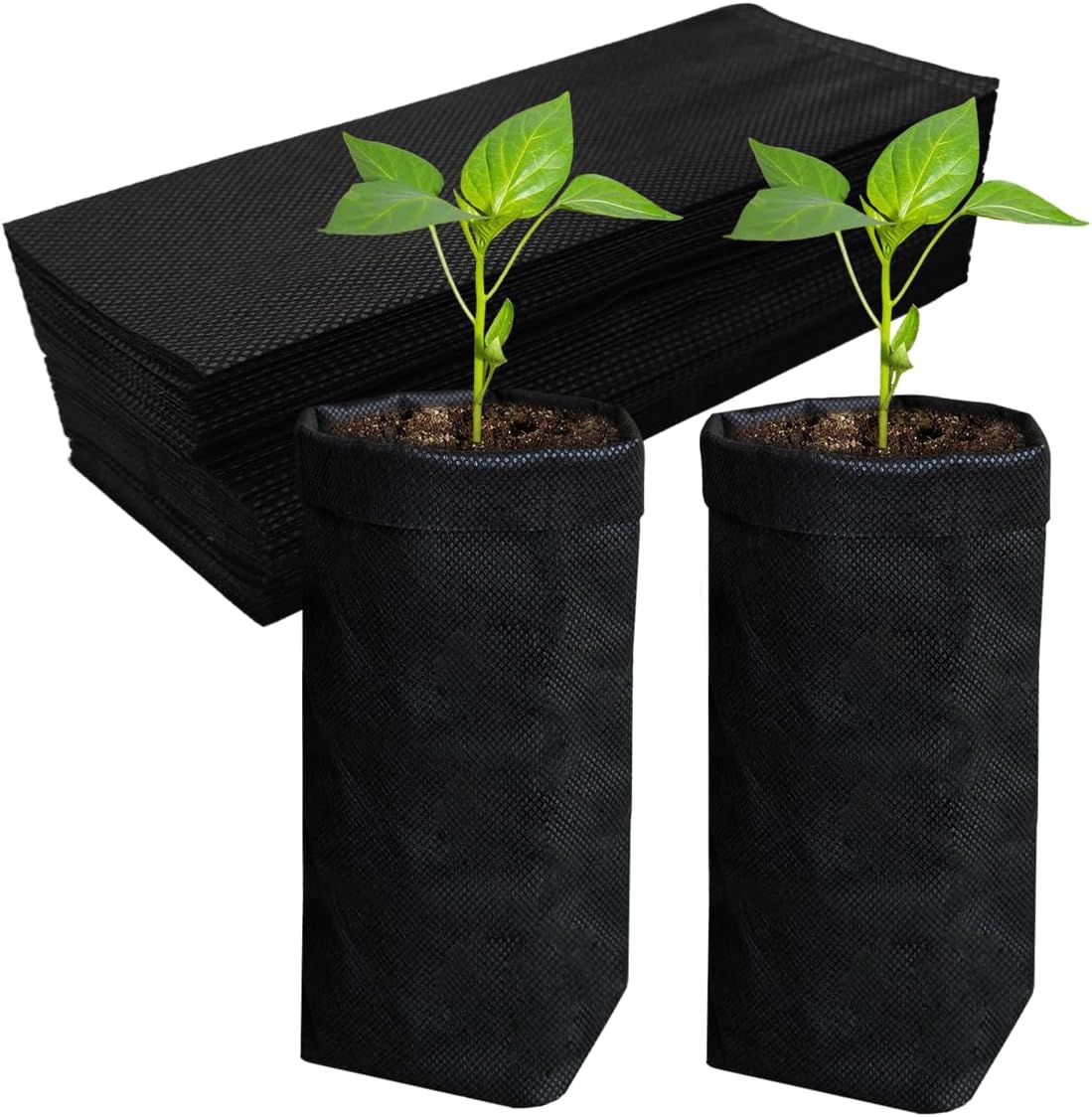 Belit 100 Pcs 13.5" H Nursery Grow Bags, Non-Woven Plants Pots Container for Starting Deep Rooted Plants Vegetable, Flower, Seedling Tree, Black