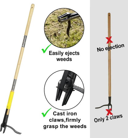 Weed Puller Tool with Long Handle,44'' Heavy Duty 4-Claw Stand Up Garden Weeding Tool-Double Weeding Technique,Weed Remover Tool That not Body Bending（Ergonomic）