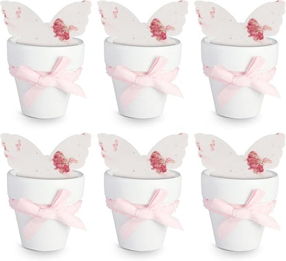 Set of 6 Seed Paper – 6 Pink Butterflies & 6 White Pots with Bow for Baby Shower, Gender Reveal, Birthday, & Other Milestone Celebrations