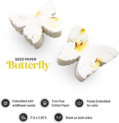 Butterfly Seed Paper – 50pcs Large Yellow Plantable Wildflower, Writable & Plantable Gift for Moms, Plant Lover, & Teachers, Ideal for Weddings, Baby Shower, Memorial, & Celebrations