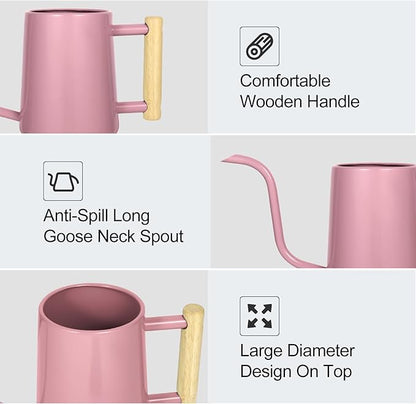 Watering Can Indoor Plants, 35 oz/1000 ml Metal Stainless Steel Watering Can Pot with Long Spout for Indoor House Plants Bonsai Outdoor Garden Flower Decorative (Pink)