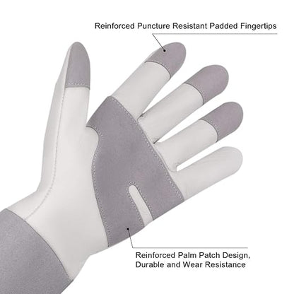 HLDD HANDLANDY Gardening Gloves for Women & Men, Leather Long Sleeve Rose Pruning Gloves, Thorn Proof Garden Work Gauntlet Animal Handling Gloves (Medium, Gray)