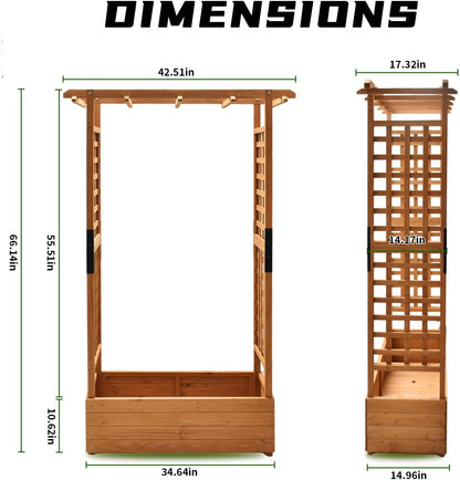 Raised Garden Bed Wooden Patio Planter with Trellis Outdoor Climbing Cucumber Box Pots Tomato Flower Vegetable Herb Porch, Tall Hanging Roof, Orange, 42.5" L x 17.3" W x 66.1" H