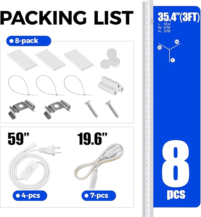 Barrina T5 Grow Lights, Full Spectrum Grow Light, 3ft 128W (8 x 16W, 800W Equivalent), LED Grow Lights for Indoor Plants, Ideal for Indoor Plants, Plant Grow Shelf, Plug and Play, Yellow, 8-Pack