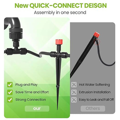 MIXC Drip Irrigation System, 50 FT Quick Connector Garden Watering System, Automatic Sprinkler Kit for Lawn Raised Bed Outdoor Plants Greenhouse with 1/4'' Tubing, Drip Emitters, Misting Nozzles