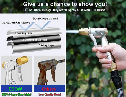 ESOW Garden Hose Nozzle, 100% Heavy Duty Metal Spray Gun with Full Brass Nozzle, 4 Watering Patterns Watering Nozzle- High Pressure Pistol Grip Sprayer for Watering Plants, Car Wash and Showering Dog