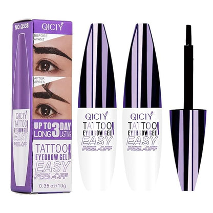 2pcs Dark Brown Tattoo Eyebrow Tint Gel, Waterproof & Transfer-proof Eye Brow Peel Off Stain for Fuller Brows, Suitable for All Skin Types (Brown, 2Pcs)