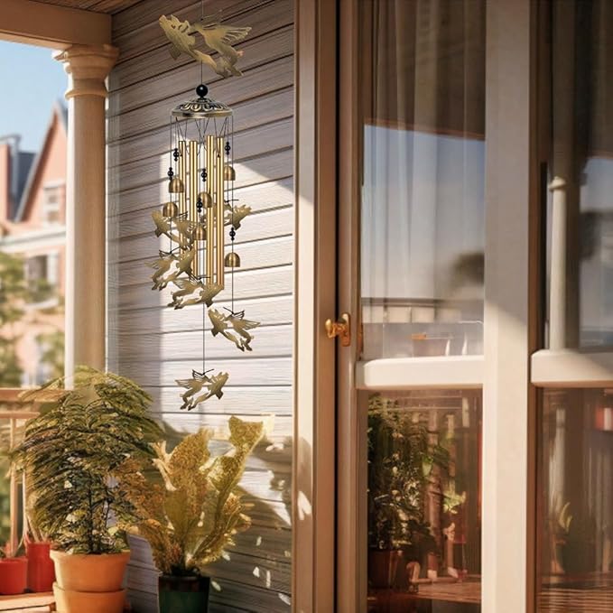 Outside Flying Pig and Horse Wind Chimes Decorate, Memorial Wind Chimes, Pigs Wind Catcher, Mobile Bronze Horses Pigs Wind Bells for Home, Yard, Tree, Patio, Garden Decoration, Festival Gifts for Mom