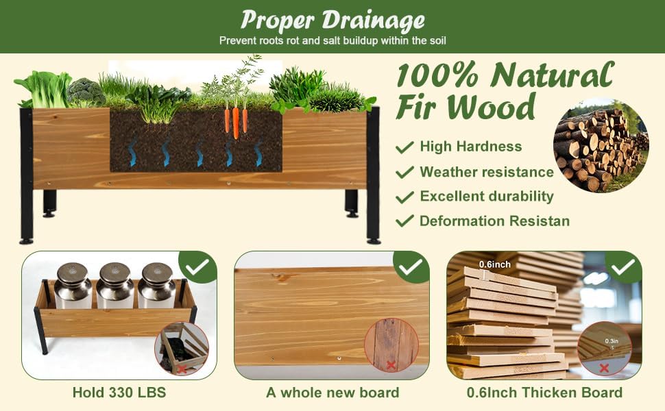 Wood Rectangular Garden Planter Box Raised Bed Outdoor,Planters for Outdoor Plants 37x13x15in Elevated Herbs Vegetables Flowers Great Patio Deck Balcony (37x13x15in Brown)