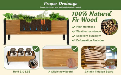 Wood Rectangular Garden Planter Box Raised Bed Outdoor,Planters for Outdoor Plants 37x13x15in Elevated Herbs Vegetables Flowers Great Patio Deck Balcony (37x13x15in Brown)