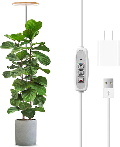 LORDEM Bamboo Grow Light, Full Spectrum LED Plant Grow Light, Height Adjustable Growing Lamp with Auto Timer 4H/8H/12H, 4 Dimmable Levels, Ideal for Large Tall Plants