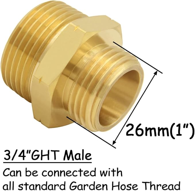 Brass Garden Hose Adapter 3/4"GHT Male to 1"NPT Male Thread Reducer Water Hose Nipple Reducing Convert Pipe Fittings Connector