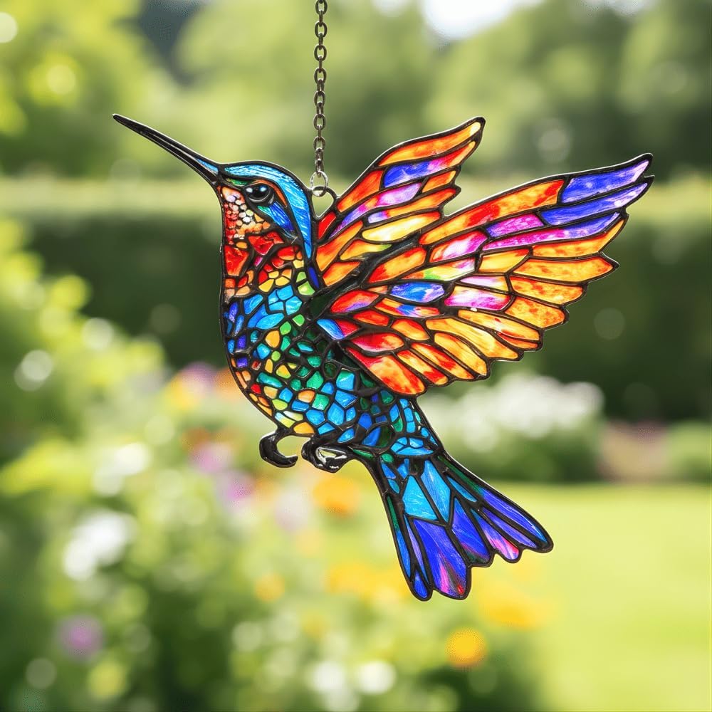 Hummingbird Handmade Artisan Resin Sun Catcher Stained Glass Effect Christmas Window Hanging Ornament Garden Decor