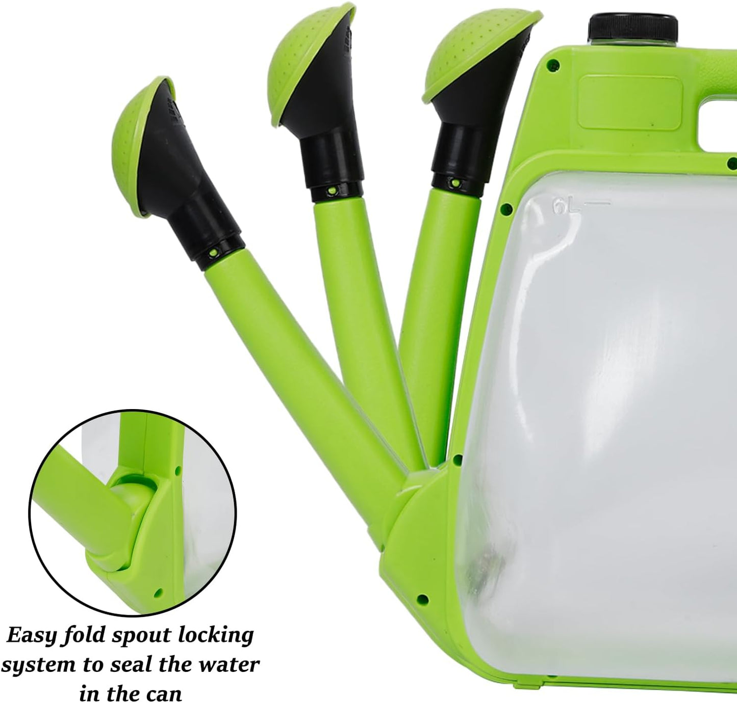 6L Foldable Clear Plastic Watering Can with Rotating Nozzle Long Spout Ideal for Indoor and Outdoor Gardening - Green