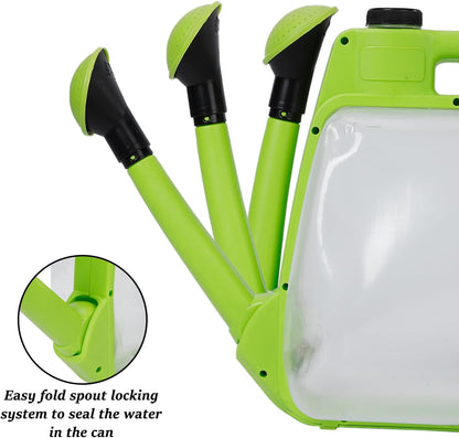 6L Foldable Clear Plastic Watering Can with Rotating Nozzle Long Spout Ideal for Indoor and Outdoor Gardening - Green