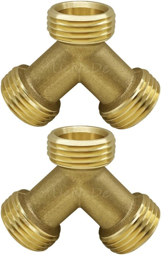 2PCS Garden Hose Splitter Brass 3/4" GHT Male Thread Heavy Duty 2 Way Y Connector Garden Hose Adapter for Backyard Water Tap, Outlet, & Spigot