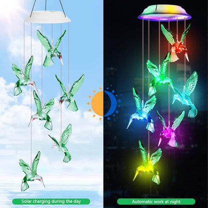 Fohil Solar Hummingbird Wind Chimes, Color Changing Solar Wind Chimes for Outside, LED Waterproof Solar Powered Hanging Lights Outdoor Valentine Decorations, Gifts for Women Mom Grandma