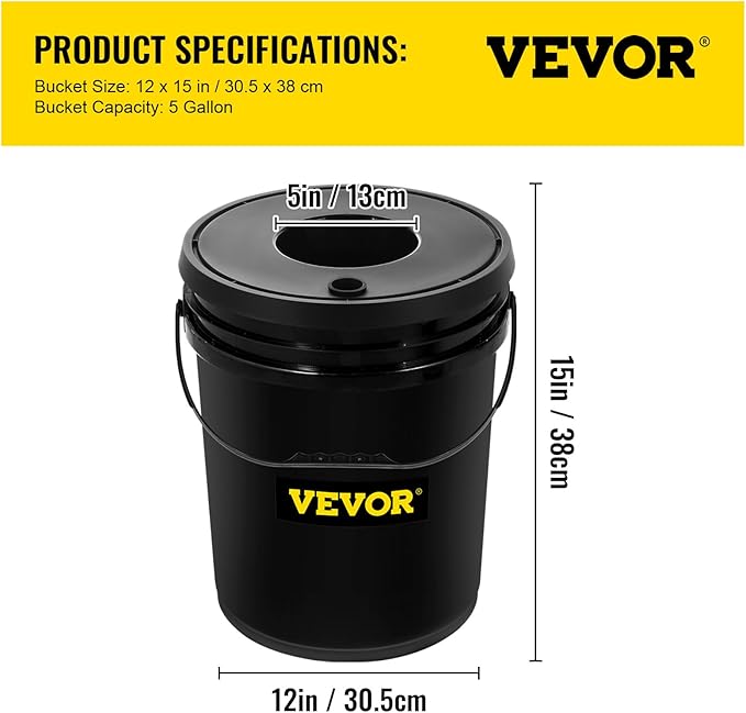 VEVOR DWC Hydroponic System, 5 Gallon 5 Buckets, Deep Water Culture Growing Bucket, Hydroponics Grow Kit with Pump, Air Stone and Connected Reservoir, for Indoor/Outdoor Leafy Vegetables