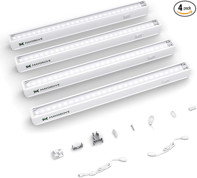 Plant Grow Lights 1FT, Sun-Like Full Spectrum 5000K, 28W(4 x 7W), T5 LED Grow Light Strips for Indoor Plants and Flowers, High PPFD, Linkable, White, 4-Pack