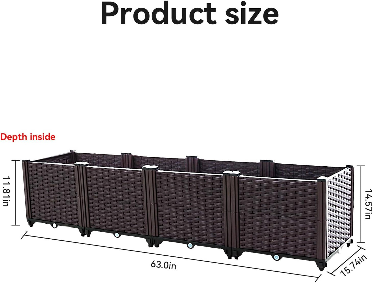 Raised Garden Bed, Planters for Outdoor Plants Raised Beds for Gardening, Plastic Planter Raised Beds for Planting Outdoor Plant Vegetables, Flowers, Fruits and Plants, 63"(L) x 15.7"(W) x 14.5"(H)
