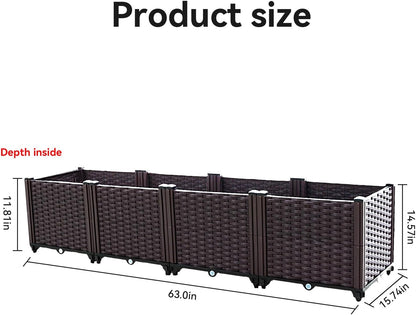 Raised Garden Bed, Planters for Outdoor Plants Raised Beds for Gardening, Plastic Planter Raised Beds for Planting Outdoor Plant Vegetables, Flowers, Fruits and Plants, 63"(L) x 15.7"(W) x 14.5"(H)