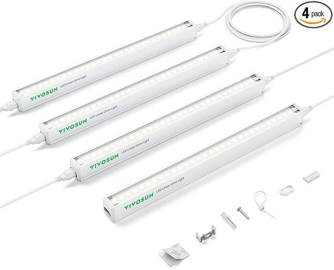 VIVOSUN T5 Grow Lights for Indoor Plants, 5000K Full Spectrum 24W(4 X 6W), 1FT LED Plant Light Strip for Seed Starting, Greenhouse, Hydroponics, SGS Compatible, Linkable, 4-Pack