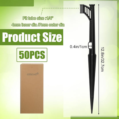 50 Pcs 12.8" Irrigation Drip Support Stakes 1/4 Inch Tubing Hose Holder Adjustable Riser Drip Lines Ground Stakes for Micro Sprinkler Gardens Irrigation Supplies