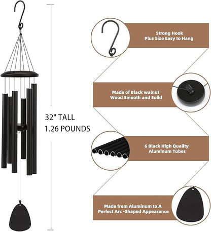 Wind-Chimes-Outdoor-Large-Decor, Deep Tone Soothing Melodic Tones Windchimes, Wind Chimes for Outside, Memorial Wind Chime Best Gift for Mom Women Grandma Neighbors（32" Black）