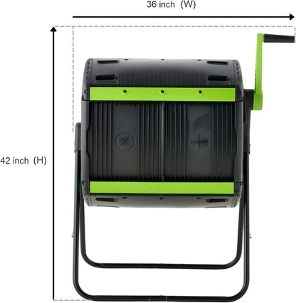 48 Gallon Geared Two Compartment Compost Tumbler Black Plastic