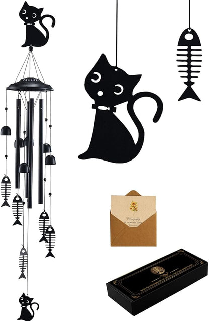 Cat Wind Chimes for Outside, Metal Windchimes Outdoors Clearance with 4 Aluminum Tubes, Garden Patio Yard Home Decor, Cat Gifts for Pet Lovers Women Men Mom Grandma, Unique Festival Birthday Gift