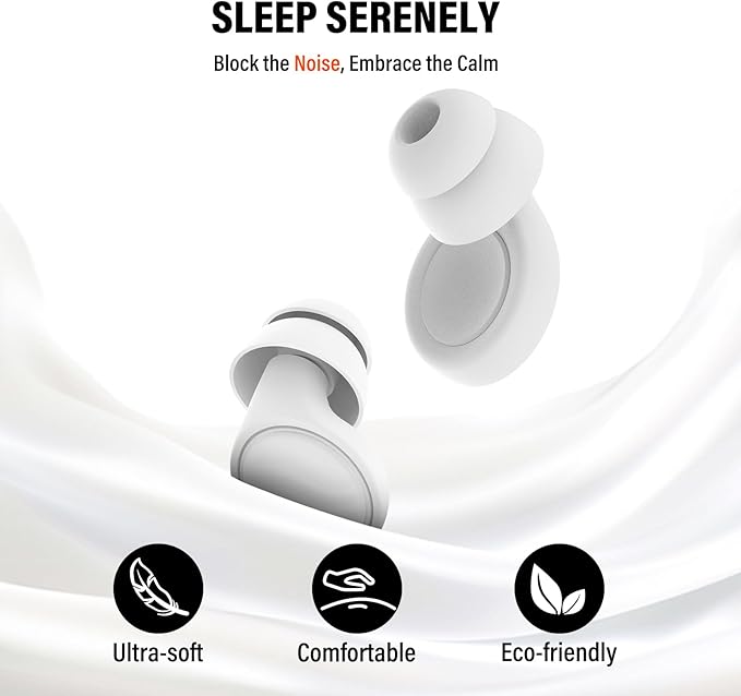 Ear Plugs for Sleeping Noise Cancelling - 35dB Reusable Ear Plugs with 7 Eartips and Carry Case - Flexible Hearing Protection - Replaceable Single/Double Eartips for Sleep, Focus, Travel, Work, White