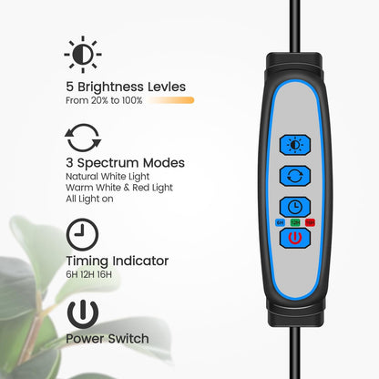 Garpsen Halo Grow Lights, Dual-Head Full Spectrum LED Plant Lights for Indoor Growing with Stand, 3 Color Modes Grow Lamp with Timer 6/12/16H, 5 Dimmable Levels, 168 LEDs and 67''Height Adjustable