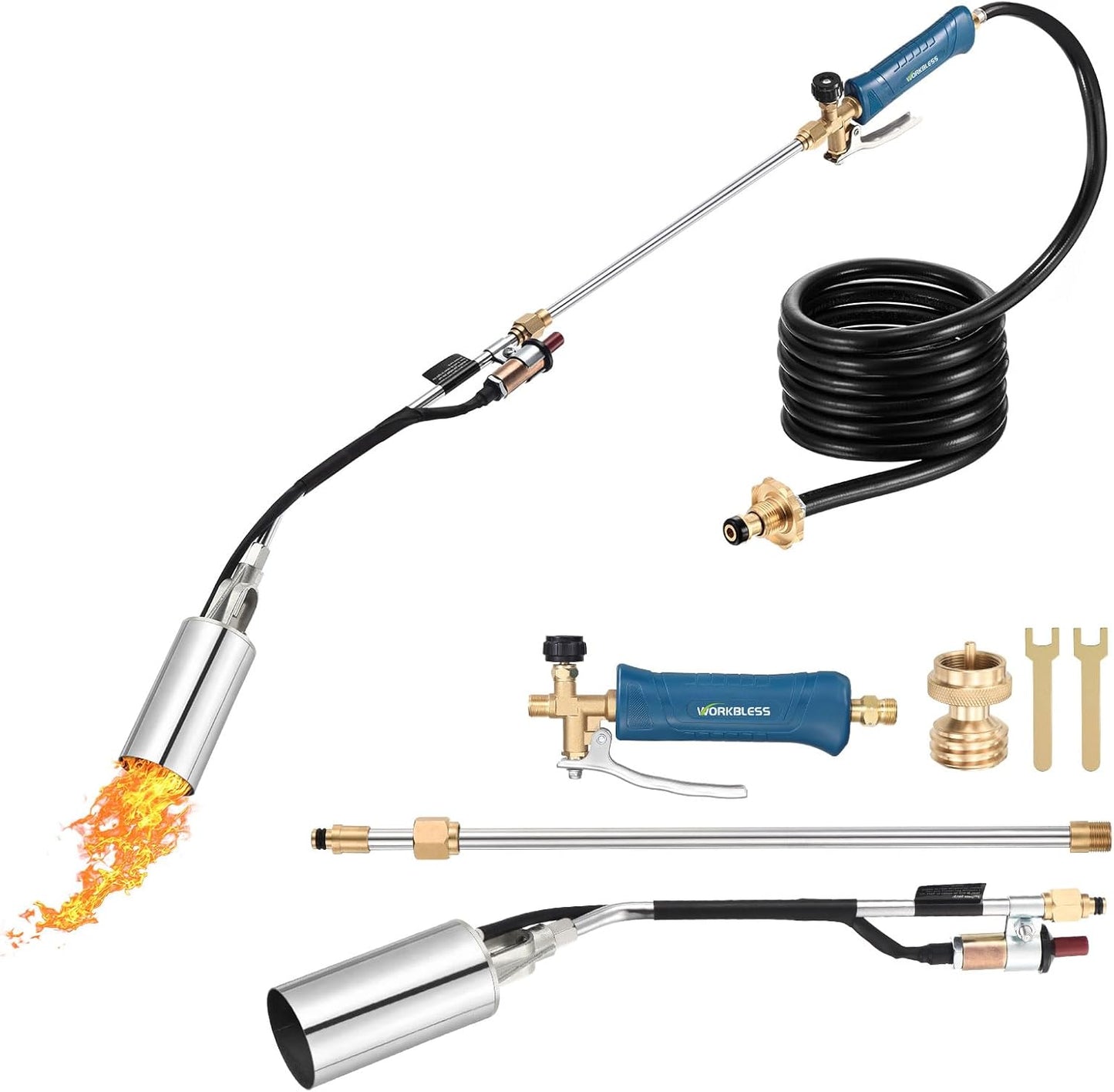 Propane Torch Weed Burner, Weed Torch with 10FT Hose, High Output 1,800,000 BTU Flame Thrower Kit with Flame Control and Adapter(Blue)