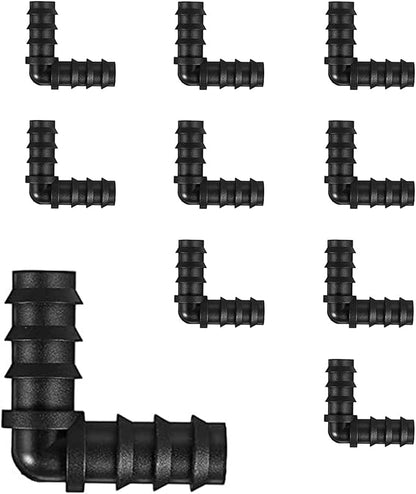 BEADNOVA Drip Irrigation Parts 10 Pcs 1/2 Inch Barbed Elbow Couplings Fittings Drip Line Connectors for 1/2 Inch Irrigation Tubing Garden Watering System (10pcs)