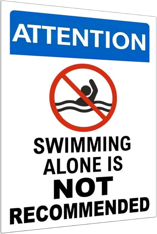 Swimming Alone is Not Recommended Metal Pool Signs Outdoor - Retro Tin Decor for Pool Owners & Safety-Conscious Swimmers