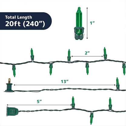 PREXTEX 100 Count Green Christmas Lights - 20 ft Warm Twinkle String Lights with Green Wire for Indoor and Outdoor Holiday Decor, Christmas Trees, Patios and More