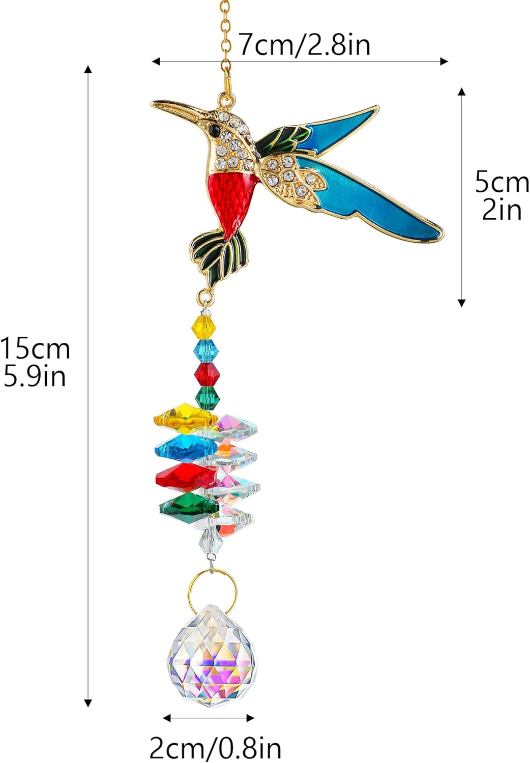 H&D HYALINE & DORA Sparkling Rhinestones Hummingbird Sun Catcher with Crystal Hanging Ornament Rainbow Prisms for Windows Home Garden Party Decor