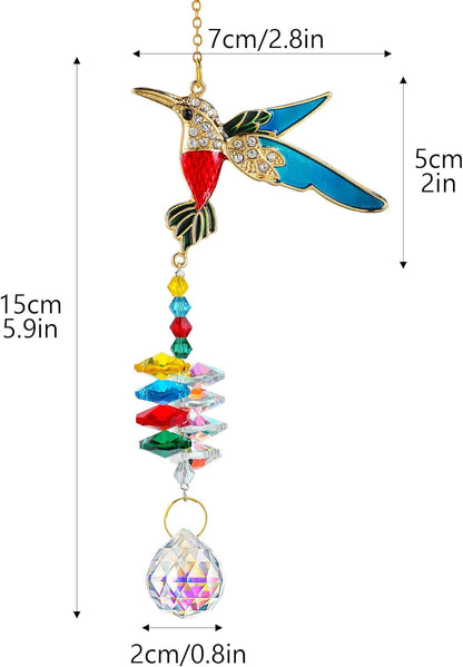 H&D HYALINE & DORA Sparkling Rhinestones Hummingbird Sun Catcher with Crystal Hanging Ornament Rainbow Prisms for Windows Home Garden Party Decor