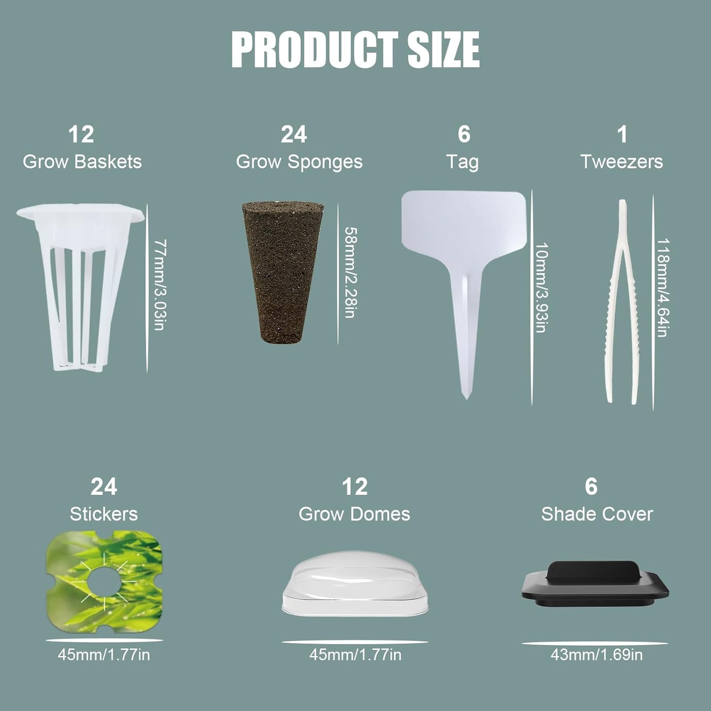 85Pcs Hydroponic Pods Supplies, Grow Anything Kit, Hydroponics Garden Accessories for IDOO, QYO, LYKO, 24 Grow Sponges 12 Baskets 12 Domes 24 Pod Labels 6 Spacers 6 Plant Labels 1 Tweezer(Square)