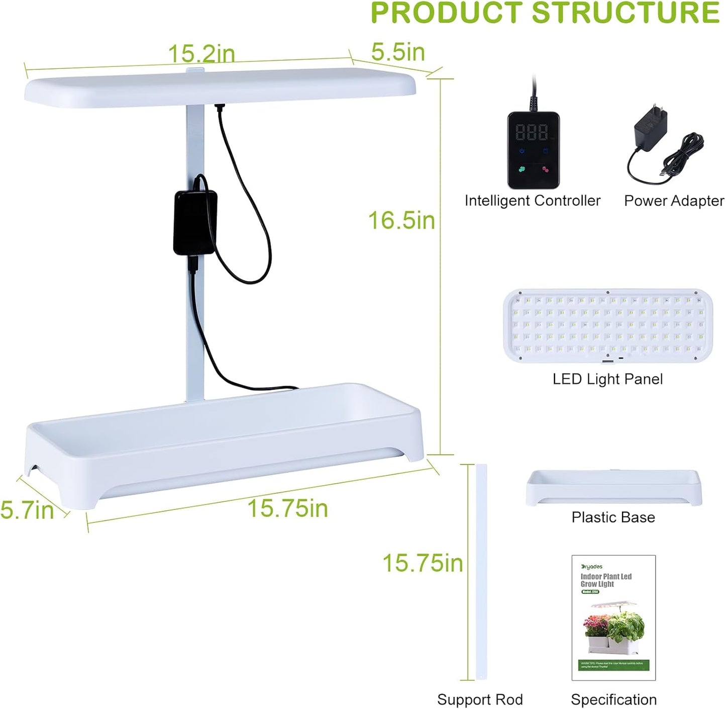 Indoor Garden Led Grow Light, Herb Kitchen Garden Grow Kit, Full Spectrum LED Plant Light for Plants, Height Adjustable Growing Lamp with Intelligent Controller (Not Pots) (White, 16.5*6.5*4 inch)